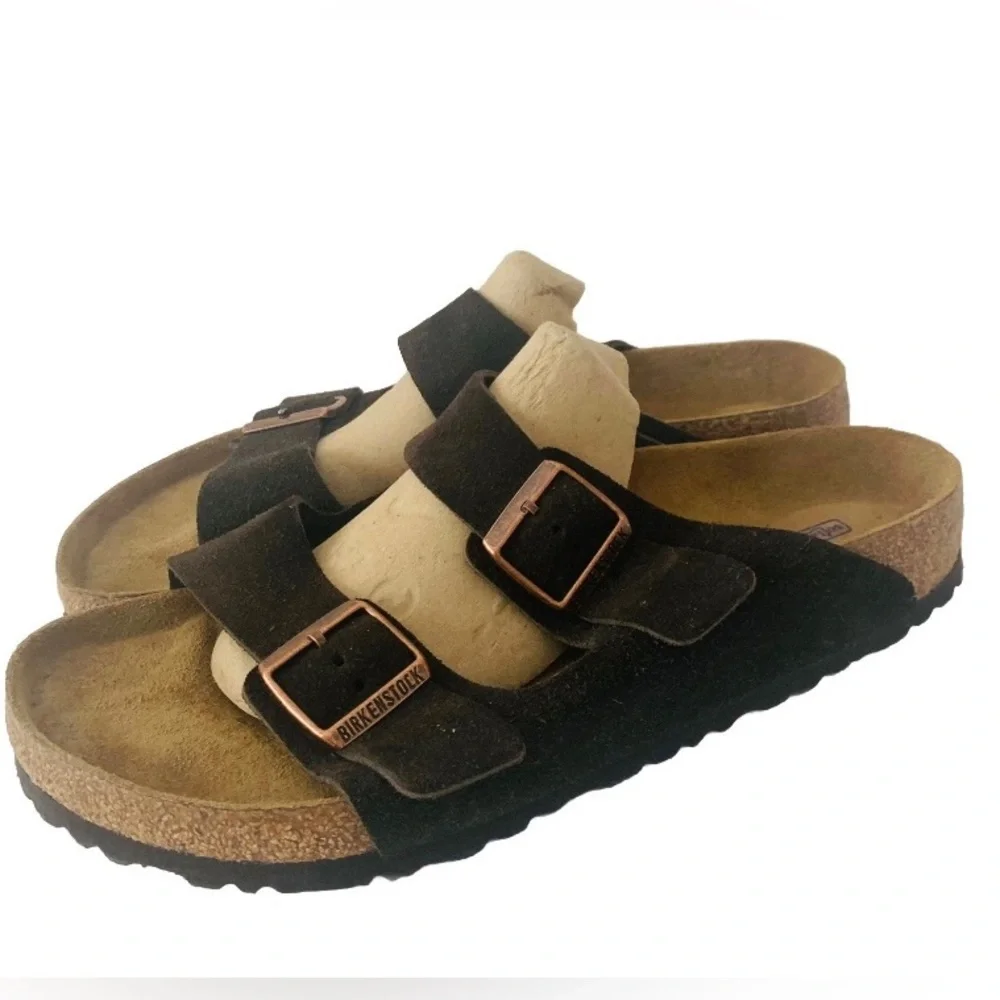 NWOB Birkenstock Arizona Brown Suede Double-Strap Slides Men Size 12 Outdoor